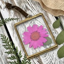 Load image into Gallery viewer, Miniature Brass Glass Frame Botanical - Pink Daisy
